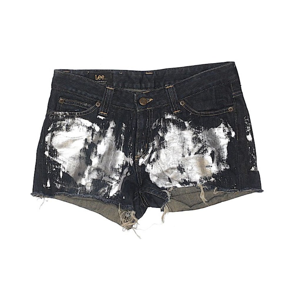 Dark Wash Jean Shorts Silver Paint Distressed‎ Size 29